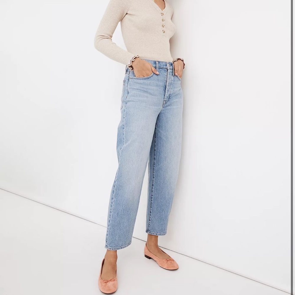 Madewell Balloon Jeans Straight Leg Light Hewes Wash High Rise Button Fly 25